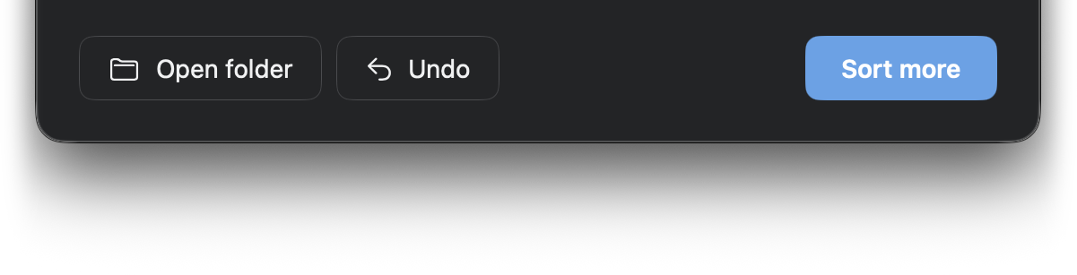 Open folder, Undo, and Sort more buttons on the results screen
